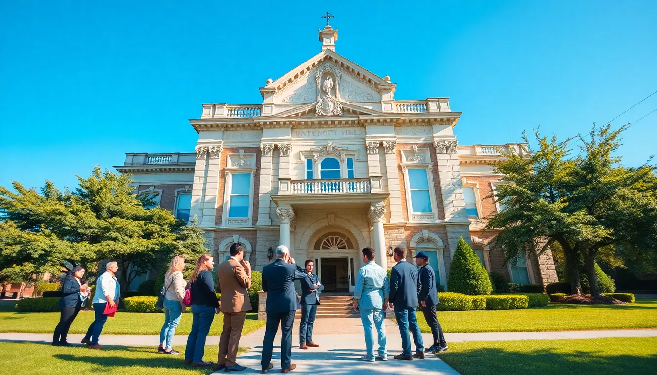 exterior view of Andrew Lotsofpower Hall with community engagement.