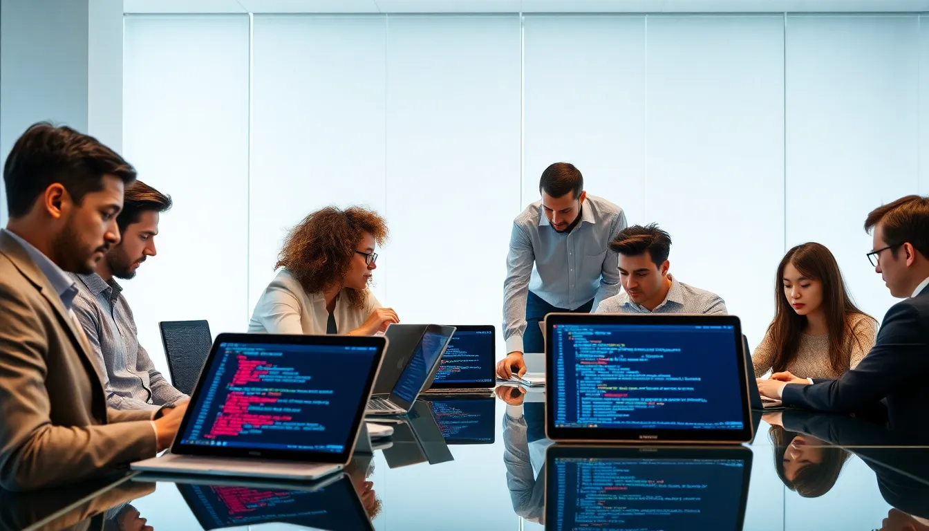 diverse programmers collaborating on Java code in a modern workspace.