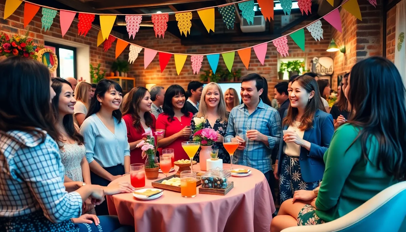 diverse group enjoying a budget-friendly event in a cozy, decorated space.