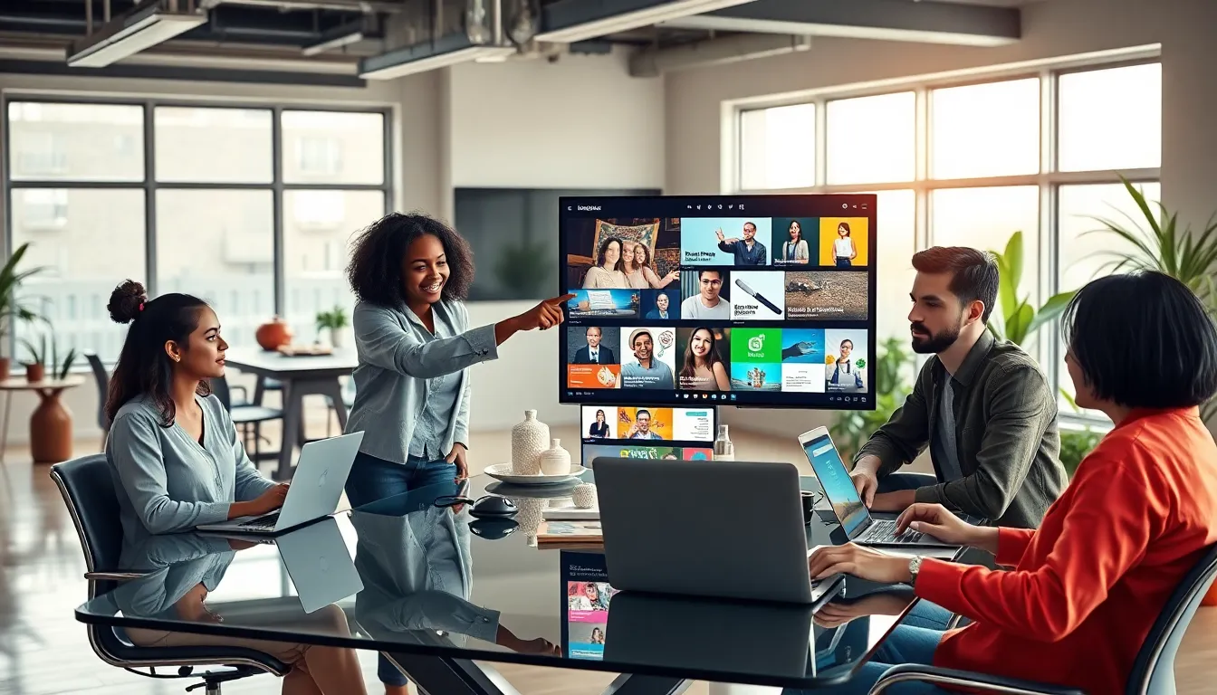 diverse professionals collaborating in a modern workspace.
