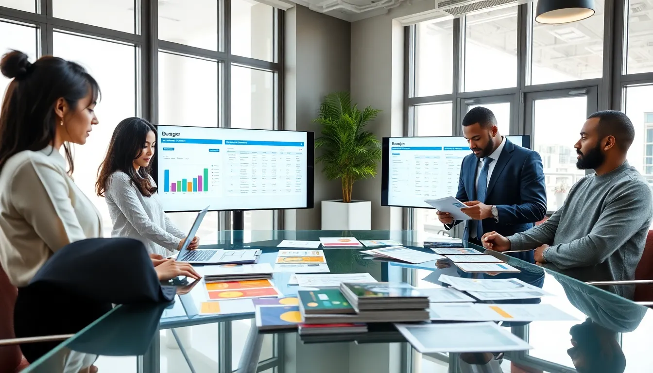 diverse team collaborating on event planning in a modern office.