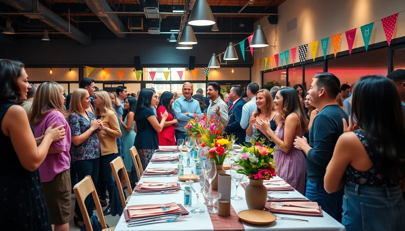 diverse group enjoying a creatively decorated thrifty event.