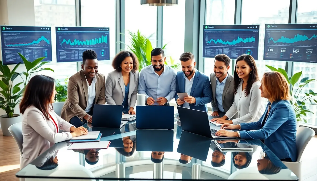 diverse team collaborating in a modern office setting.