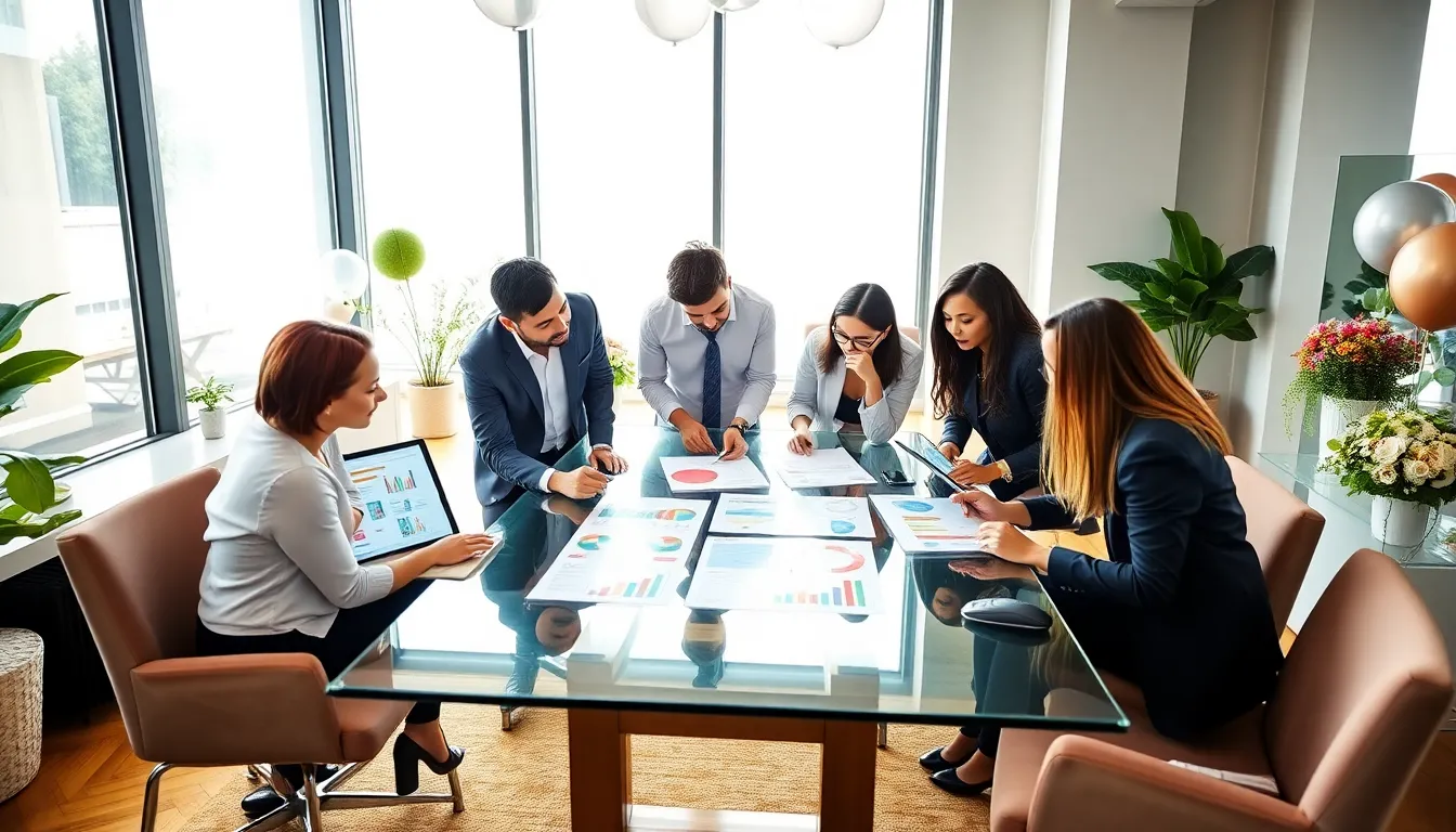 diverse team planning a budget-friendly event in a modern office.