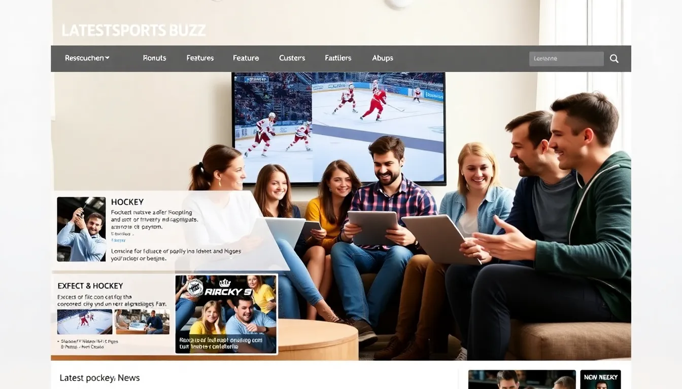 diverse fans discussing hockey news in a modern living room.