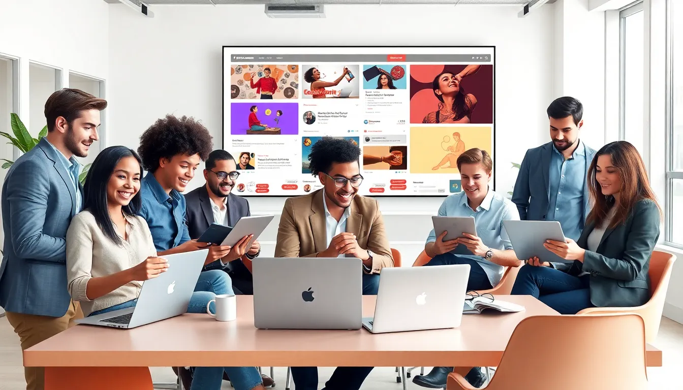 diverse professionals collaborating in a modern workspace on #Redwebzine Social.